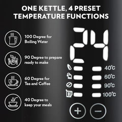 Borosil 1.5 L Cooltouch 1350W Digital Electric Kettle, Black | Temperature display, Keep warm function, Double wall, Wide mouth, For tea, noodles, soup & boiled eggs, Versatile use