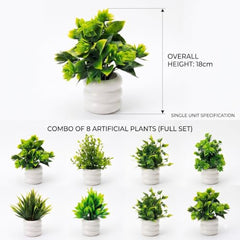 amazon basics Artificial Potted Plants, Artificial Plastic Eucalyptus Plants Small Indoor Potted Houseplants, Small Faux Plants for Home Decor Bathroom Office Farmhouse (Set of 8)