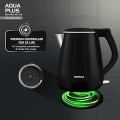 Havells Electric Kettle Altro 1250 Watts 1.5 liters, Double Layered Cool Touch Outer Body | 304 Rust Resistant SS Inner Body with Auto Shut Off | Wider Mouth | 2 Yr Manufacturer Warranty (Black)