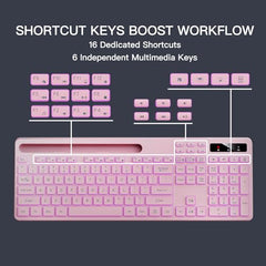 Soueto Wireless Keyboard with RGB Backlit, Phone Holder for Mac/PC, Black