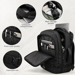 Wesley Luxur 45 Ltrs Overnighter Expandable Travel Laptop Backpack, Flight Cabin Approved Carry On with 16 inch Laptop Compartment, Anti Theft feature business/Travel/Weekender/college Charcoal Black