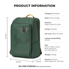 MOKOBARA Em Telescope Backpack | 30L Expandable to 38L | Fits 16 inch Laptop | Water-Resistant Vegan Leather & Nylon | Travel, Work & School | Ergonomic Design, Padded Straps
