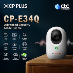 CP PLUS 3MP Smart Wi-Fi CCTV Camera | 360° Pan & Tilt | Press to Call | Motion Tracking | CTC Cyber Secure Tech | Two-Way Talk | IR Night Vision | Alexa & OK Google | CP-E34Q