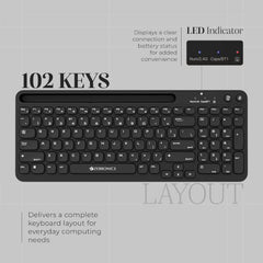 Zebronics Keypad X3 Wireless Keyboard, 102 Keys, 12 Multimedia Keys, 2.4GHz + BT, UV Coated Keycaps, Mobile & Tablet Holder, ₹ Rupee Key, Retractable Stand, USB Nano Receiver (Midnight Black)