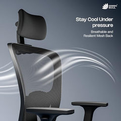 Green Soul Jupiter Superb | Ergonomic Mesh Office Chair for Work | 3 Year Warranty | Multi-Lock Synchro Tilt Recline Mechanism | 2D Armrest | Adjustable Lumbar | High Back | Black