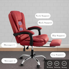 Casa Haus Italia Premium Leatherette Office Chair for Work | Boss Chair, Ergonomic Executive, Luxurious Cushioned Arms & Seat, 2 Point Back Massager, Heavy Duty Metal Base (Burgundy)