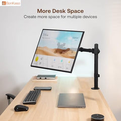 BonKaso Dual Monitor Stand for Desk | Height Adjustable Alloy Steel Arm Mount for 13”–27” Screens | 360° Rotation, Tilt & Swivel, Cable Management, Space-Saving Dual Arm Monitor Mount (Black & White)