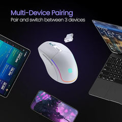 Portronics Toad One Bluetooth Mouse with 2.4 GHz & BT 5.3 Dual Wireless, 6 Buttons, Rechargeable, RGB Lights, Connect 3 Devices, Ergonomic Design for Laptop, Smartphone, Tablet (Black)
