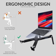 Tukzer (Imported Foldable Laptop Stand Riser for Laptop, MacBook, Notebook & Tablets up to 17 Inch, 7 Level Height Angle Adjustment, 2X Stronger M-Shape Aluminum Silicone Pads Air Ventilation-Black