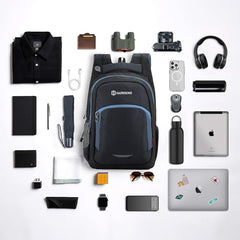 HARISSONS Xeno Travel Laptop Backpack | 40L | Fits 15.6" Laptop | Water-Resistant Dobby PU Polyester | USB Port, Rain Cover, Reflectors, Sternum Strap | Work, College & Commute (Black-Green)