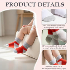 MOMISY Baby Socks 5 Pairs, Mixed Design Striped Tube Socks for Toddlers and Infants, Boys and Girls, Spring and Autumn (IN, Age, 0 Months, 6 Months, Red)