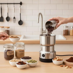 Electric Mini Mixer Grinder Machine Stainless Steel, Coffee Bean Grinder & Masala Chopper With Blade, Push Button, Corded Mini Blender for Spices, Herbs, Nuts, Grains and Kitchen Use