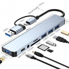 PESOMA USB C Hub – 8-in-1 USBC Adapter with USB, C-USB, 100W PD, USB 3.0 5Gbps Ports, SD/TF Card Reader – USB-C Dongle for Office, Meetings, Travel & Home Setup (Silver)