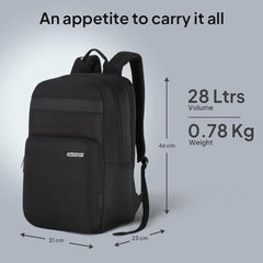 American Tourister RON Large 4 Compartment Laptop Backpack Travel Bag, 28 Ltrs Durable Bags For Mens, College School Computer Backpack Gift For Unisex Boys Girls Kids, Black, With Rain Cover