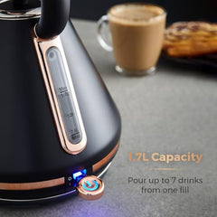 Tower Electric Kettle 1.7L Metal Body Auto Shut-Off 360° Base Blue | 1.7L capacity, 1350W rapid boil, full metal body, auto shut-off and boil-dry protection, 360-degree swivel power base