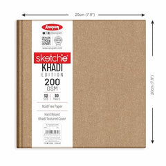 Anupam Sketche Khadi (Cover) Hardcover Sketch Book Square | 40 Sheets / 80 Pages | 200 GSM Acid-Free Cartridge Paper | Good for Marker Watercolor, Alcohol Markers, Acrylic, Ink, Oil Pastel, Pencil