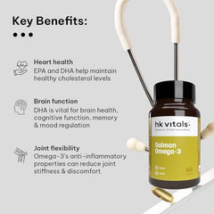 hk vitals Omega 3, 60 Fish Oil Capsules + Multivitamin, 60 Tablets | 1000mg Omega 3 with 180mg EPA and 120mg DHA | For Brain, Heart, and Joints Health