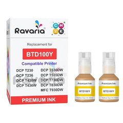 Ravaria BTD100BK Compatible Ink for Brother Printer DCP-T236 DCP-T230 DCP-T436W DCP-T430W DCP-T535DW DCP-T530DW DCP-T730DW DCP-T830DW MFC-T930DW (BTD100BK Black Ink 2 Pcs)