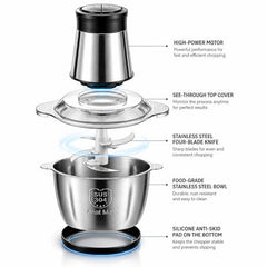 800W Electric Meat Grinder & Food Chopper with 304 Stainless Steel Bowl, 4-Blade Vegetable Processor, 2-Speed Control for Meat, Fish, Fruits, Onion, Garlic, Nuts & More for Home Kitchen, Easy Cleaning