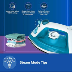 Philips Steam Iron DST0820/20, Blue | 1250W, Powerful 15 gm/min Steam Output, Spray, Multilayer Coated Non stick Soleplate, Quick Heat up