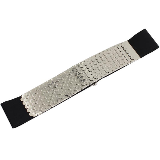 SYGA Decorative Belt For Women, Metal Elastic Waistband, Fashionable Fish Scale Pattern Elastic Wide Belt, Versatile For Dresses And Dresses(Silver)