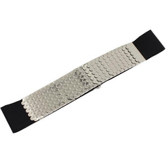 SYGA Decorative Belt For Women, Metal Elastic Waistband, Fashionable Fish Scale Pattern Elastic Wide Belt, Versatile For Dresses And Dresses(Silver)