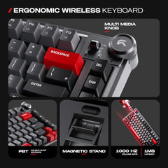 CYBEART Nighthawk 75 Wireless Mechanical Keyboard, 81 Keys with Multimedia Knob, Tri-Mode Bluetooth 5.1/2.4GHz/Wired, Hot-Swappable, RGB Backlit, Linear Switches, PBT Keycaps, 4000mAh Battery