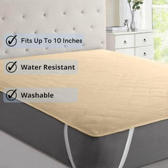 Trance Home Linen 100% Cotton Quilted Mattress Protector Single Siz Bed| Quilted Bed Cover |Water Resistant | Breathable 100% Cotton Pad with Elastic Straps on Corners (75x36 inch, Beige)