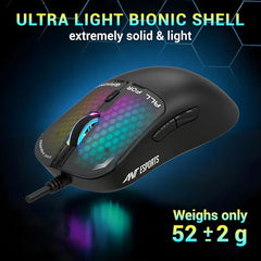 Ant Esports Virtus100 Wired RGB Gaming Mouse | Light Weight |6D Durable Buttons | High Performance Up to 12800 DPI 1000Hz Polling Rate | AI Sensor | 20M Click | Software Support Esports Mouse_ White