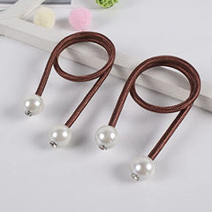 Syga 2Pcs Curtain Tiebacks 46cm Curtain Clip Rope Holdbacks Classy Decorative Pearl Holder Buckles for Home Hotel Window Draperies Rope Ties Office Living Bedroom Decoration- Pack of 2, Beige