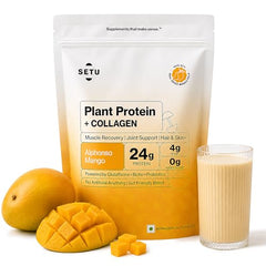 Setu Plant Protein + Veg Collagen | 24g Protein with Glutathione & Biotin | Pea & Rice Isolate | For Muscle, Skin & Hair | Protein Powder for Men & Women | Alphonso Mango Flavour | (1 Sachet Single Serve)