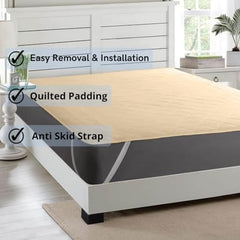 Trance Home Linen 100% Cotton Quilted Mattress Protector Single Siz Bed| Quilted Bed Cover |Water Resistant | Breathable 100% Cotton Pad with Elastic Straps on Corners (75x36 inch, Beige)