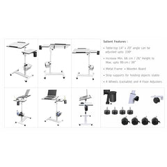 Isomars Multipurpose Laptop Table Study Desk, Lockable Wheels, & Height Adjustable for Breakfast Table, WFH & Online Classes Made in India (White)