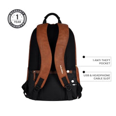 Gear Classic Anti Theft Faux Leather 14 cms Black Laptop Backpack (LBPCLSLTH0101)