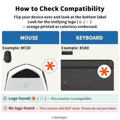 NoirVogel New USB Dongle Unifying Receiver for Mouse and Keyboard Compatible for Any Logitech Product That Display The Unifying Logo (Orange Star, Connects up to 6 Devices)