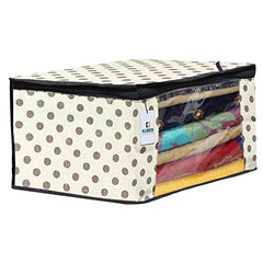 Kuber Industries Non-Woven Foldable Saree Covers With Zip|Polka Dots Wardrobe Organizer For Clothes|Transparent Window Keep 8 To 10 Saree|Suitable For Lehenga, Suit, Dress|Pack Of 9 (Blue & White)