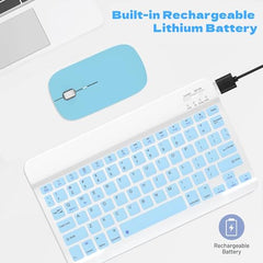 GOGARA Bluetooth Keyboard and Mouse Combo, Qwert Layout, Light Blue Universal Ultra-Slim, Wireless, Android Windows iPad iPhone Samsung Tablet, Portable Compact