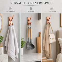iSTAR Self Adhesive Wall Hook Heavy Duty Metal Stick-On Door Hanger Hook for Hanging Towel, Purse, Robe, Backpack, Jacket, Clothes, Bags - Wall Hooks Set for Bathroom & Kitchen (Pack of 4) (Rose Gold)