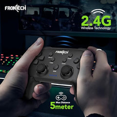 FRONTECH Fire Wired Gaming Pad with USB Type-C, Dual Vibration Motors, RGB Lighting, Trigger Button, Compatible with PS3, PC & Android TV (GP-0001, Black)