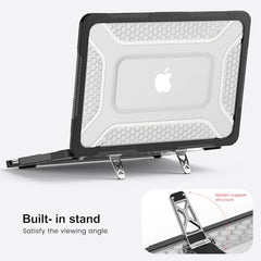 ProElite Transparent Case for MacBook Neo 13 inch 2026 Model Touch ID, Heavy Duty Honeycomb Hard Shell with Slim TPU Bumper and Fold Kickstand, Dark Blue