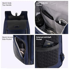 HARISSONS Teknos Business Travel Laptop Backpack | 35L | Fits 15.6” Laptop | 900D PU-Coated Polyester & Vegan Leather | Work, Travel & Commute | USB Port, Anti-Theft Pocket, Rain Cover (Black)
