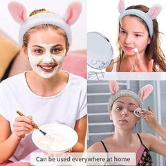 MOMISY Elastic Lovely Hair Band Wash Face Spa Headband-Washable Facial Band Makeup Wrap Headbands for Women (Light Blue-Pink)