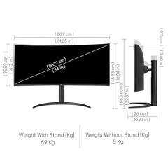 LG 34U640B Smartchoice 86 cm (34 Inch) 21:9 UltraWide WQHD (3440x1440) Curved Monitor(1800R), 144Hz, sRGB 99%, HDR10, Anti-Glare, HDMI X 2, DP, USB-C (PD 65W), PBP, PIP, Tilt/Height Adjustable Stand