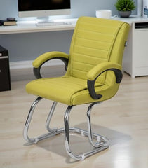 KITHANIA Executive Office Home Study Chair Library Chair with Cushioned Arm Rest & Seat Back, Reception or Conference Room Seating, 100 Kgs Limit (2, Pink, Double Pipe Chrome Frame)