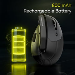 Amkette XS Natural Plus Programmable Vertical Wireless Mouse/Bluetooth Mouse, OLED Display Side Scroll, 6400DPI, 2.4G+3×BT+Wired, 7 Button, Rechargeable, Supports Web Software, 1000Hz, Black