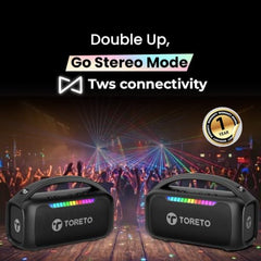 Toreto 40W Bluetooth Speaker with Deep Bass & Dual Wireless Karaoke Mic