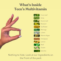 Earthful Multivitamin for Teen|100% Plant Not Synthetic|With Vit C,D & Calcium for Complete Nutrition for Growth,Immunity & Strong bones|30 Iron & 30 Calcium Tablets - 30 Day Pack, 50 grams