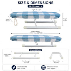 Mini Tabletop Ironing Board | Portable Folding Small Iron Board with Heat-Resistant Cover & Soft Padding, Anti-Slip Foldable Steel Legs, Compact Travel Ironing Table for Clothes (Multicolour)