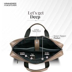 HAMMONDS FLYCATCHER Genuine Leather Office Bag for Men, 15.6 Inch Professional Brown Laptop Bag for Men, Adjustable Strap & Multi Compartments, 1 Year Warranty - Office, Travel, Daily Use