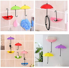 SYGA Umbrella Wall Hooks Set Colourful Utility Sticky Wall Key Rack Hanging Holder Decor Wall Mounted Hook Up Decoration Organiser for Kitchen Bathroom Office Keys Jewellery Small Items- 12Pcs